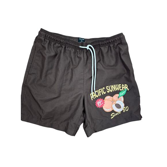PacSun Vintage style Graphic Swim Trunks - Brown - Men's Large - Picture 1 of 3